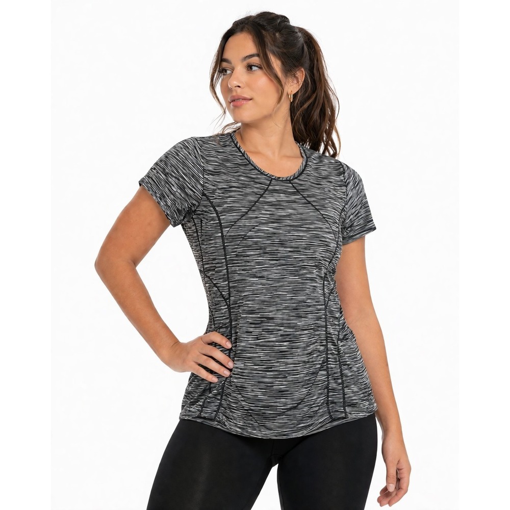 Reebok Pullover Knit Athletic Shirt‎ Women's Size L Heather Black Short Sleeve